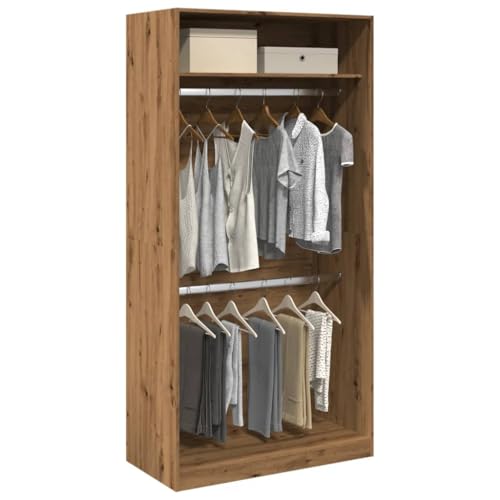 Teenpull Armario Artisan-roble de madera de 100 x 50 x 200 cm con espacio de almacenamiento y barra para colgar ropa para dormitorio, habitación juvenil, ahorra espacio y moderno para guardarropa y
