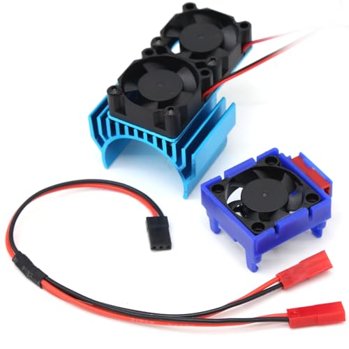 YukiFish RC Dual Fan Motor Heatsink and VXL-3s ESC Cooling Fan 3340 for Slash Rustler Stampede Hoss 4X4 VXL RC Cars (Blue, 6 Inches)