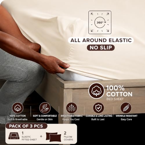 Image of 600 TC 100% Egyptian Cotton Fitted Sheet for Double Bed Size Fitted Bed Sheet with Pillow Cover for Bedroom, Soft Hotel Quality Size - 72 x72+12 Silver Pillow Cover Size -18 x 28 Inch