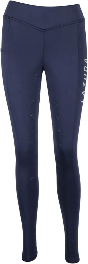 Reithose Damen High Waist Damen Reitleggings Silikon Vollbesatz MESH Lazura Dunkelblau Reithose Navy 32-46 Reitsport-hosen Für Damen