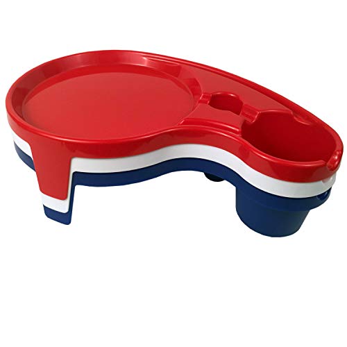 Tailor Made Products Party Pals, 3 Piece Set, One Handed Drink Holder, Napkin, Cutlery & Food Serving Tray with Hidden Handle - Red, White & Navy Blue