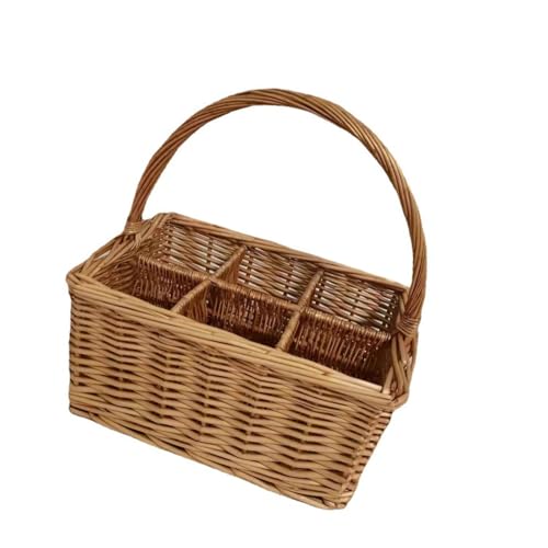 Panier de pique-nique en osier léger et tendance pour voyage, camping, salle à manger et stockage de vin, bouteille en osier avec poignée