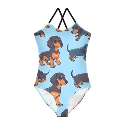 Image of Girls One Piece Swimsuits, Dachshund Seamless Pattern(2) Beach Bathing Suit Sport Halter Swimwear, 3T