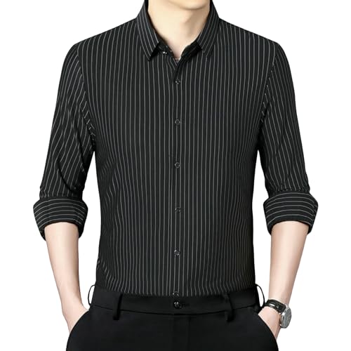 Camisa de rayas para hombre slim fit de manga larga transpirable