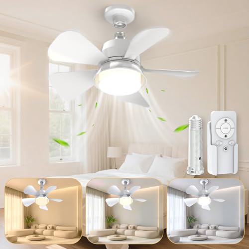 Socket Fan Light, 5-Level Dimmable LED Socket Breeze Ceiling Fan, Low Profile Socket Ceiling Fan Light with Remote Control, Easy Install Ceiling Fans for Bedroom, Kitchen, Dining & Patio Use