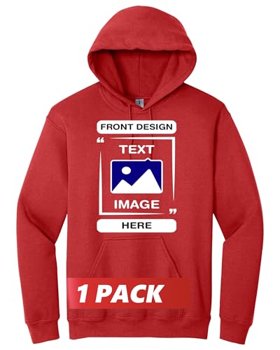 Gildan Custom Sweatshirt - Personalized Image Unisex Sweatshirt - Customized Add Your Text Photo Hoodies - Custom Hoodies for Men Women Adult - Front & Back Print - Red, Medium