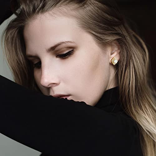 Jane Kos 14K Gold Stud Earrings For Women Hypoallergenic Blossom Flower 5A Cubic Zirconia Earrings Studs Brilliant Gold Earrings Studs Mothers Day Gifts For Mom Gifts For Friends Female Her (Large) #TOP3