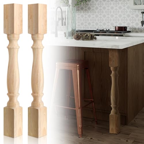 DoubleFill 2 Pcs Unfinished Kitchen Island Legs Farmhouse Solid Wood Table Legs Rubberwood Replacement Raised Panel Cabinet Column (35.4" H X 3.7" W X 3.7" D, Elegant Style) - Thumbnail 5