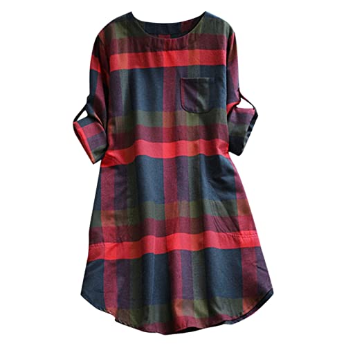 Kleid Damen Winter, Damen Kleider Langarm Rundhals Freizeitkleid Kariertes Tunika Kleid Colorblock Kurz Blusenkleid Winter Casual Sweatkleid Minikleid...