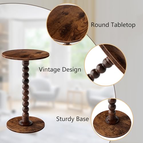 Yaoyiizy Drink Table, Drink Tables for Small Spaces, Modern Accent Nightstand with Solid Wood Leg for Living Room, Bedroom, Bathroom, Brown - Thumbnail 4