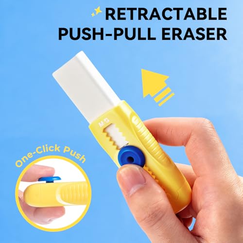 Image of M&G 1+1 Pack Yellow Sliding Retractable Cute Eraser Set, Refillable Soft Large Rubber Eraser with Sleeve for Kids Students School Office Supplies