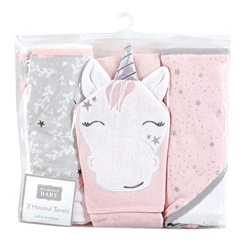 Image of Hudson Baby Unisex Baby Cotton Rich Hooded Towels, Pink Unicorn, One Size