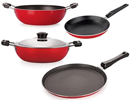 Nirlon Non-Stick Cookware Kitchen Cooking Essential Combo Set, (26_KD12_DKDM_TP_FT10),Scratch Resistance