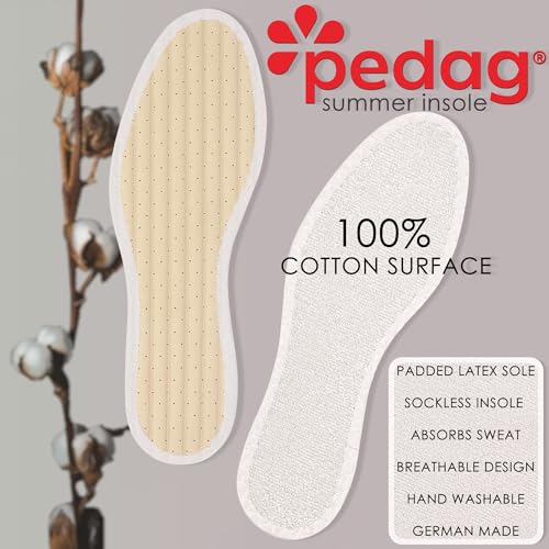 Image of Pedag Summer, Pure Terry Cotton Insoles, Handmade in Germany, Absorbs Sweat & Controls Odor, Ideal for Wear Without Socks, Washable, US Women 11 / Men 8 / EU 41, White, 3 Pair