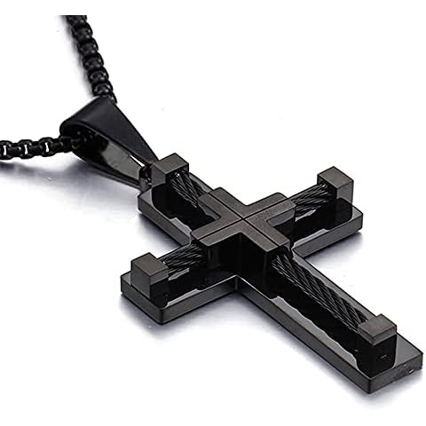 Yonhon Men's Cross Necklace for Men Black Cover