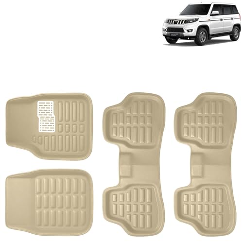 Image of KINGSWAY Accessories Premium 3D Car Floor Mats Only Compatible with Mahindra Bolero Neo Year 2021 Onwards All Model, Set of 4, 100% Waterproof Tray Shape PVC 3D Car Foot Mats Anti-Slip Car Mat, Beige