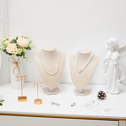 Huquary 6 Pcs Necklace Display Stand Necklace Holder Jewelry Bust Display Stands for Selling Home Store Trade Shows Photography Props Retail(Flaxen,Linen) - Thumbnail 7
