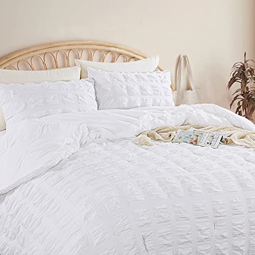 Hombys 120X120 Oversized King Seersucker White Comforter Set, Textured Boho Bedding Comforter For California King Bed, Shabby Chic Beding Sets With 2 Matching Pillow Cases #TOP4