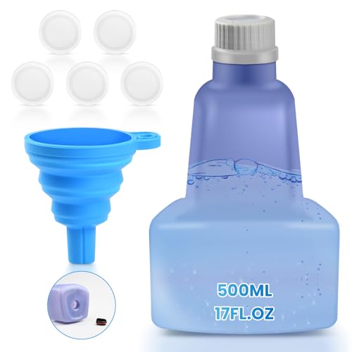 500 ML Replacement Bottle for Flash Power Spray Mop, Refillable, Leak-Free HDPE Solution Bottle, 17 FL OZ with 5 Sealing Pads and 1 Folding Funnel