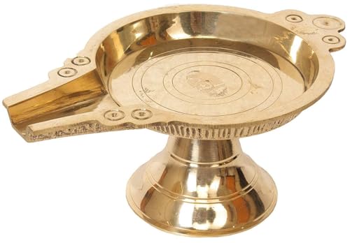 Image of Kerala Crafts Pure Brass Abhishek Patra Tray Plate with PurnaPatra Stand-Mandir Chowki Table Stool for GOD Idols|Somasutra Peetam Tirumanjanam for Diwali Home Temple Pooja (Size (CM) :15 x 8 x 8)