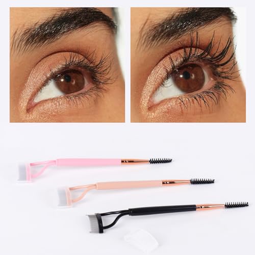 6 Pcs Eyelash Separator Comb with Spoolie Brush, Dual Head Lash Separator Tool Eye Lash Comb Brush (Black, Pink)