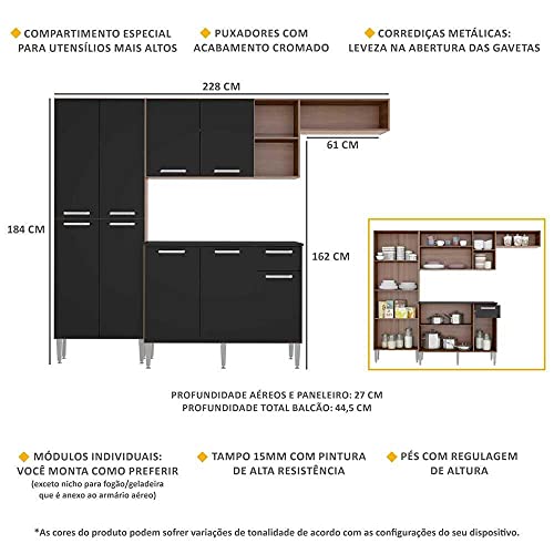 Cozinha Compacta Pequim 9 Portas Mp2933 Multimóveis Carvalho Avelã/preto 4 41ukTNdngaL