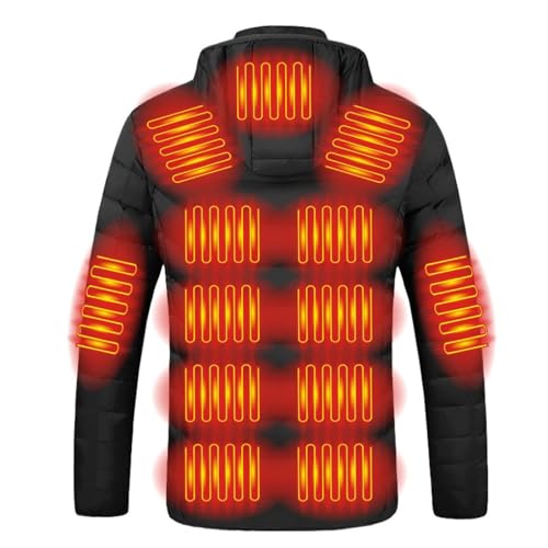JTkxjry Heated Jacket for Men Women 21 Heating Zones Hooded Coat Jackets USB Winter Unisex Body Warm Thermal Coats (US, Alpha, XX-Large, Regular, Regular, Black)