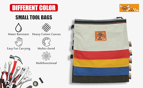Image of BULL TOOLS Tool Pouch 100% Cotton Canvas 16 oz Tool Organizer Bag, Wrench Holder Pouch, Multi-Purpose Wrench Organizer Bag 5 Pack, Utility Organization Bags, Heavy Duty Brass Zipper, Metal Carabiner