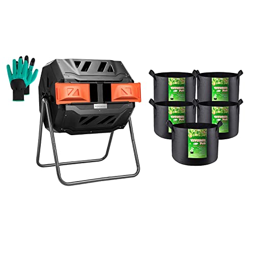 Vivosun Tumbling Composter Dual Rotating Batch Compost Bin With 5-Pack 5 Gallon Grow Bags #TOP11
