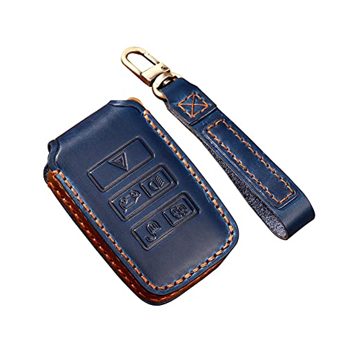 Housse clé Land Rover antichoc en cuir bleu avec boutons apparents