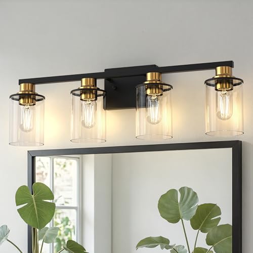 Image of DORESshop Bathroom Vanity Light Fixture Over Mirror 4-Light Black and Gold