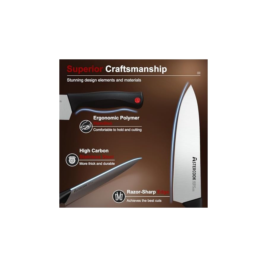 Astercook-Kitchen-Knife-Set-15-Pieces-knives-Set-with-Built-in-Sharpener-High-Carbon-German-Stainless-Steel-Chef-Knife-Block-Sets-Sharp-Rust-Resistant-Dishwasher-Safe-Black Astercook Kitchen Knife Set, 15 Pieces knives Set with Built-in Sharpener, High Carbon German Stainless Steel Chef Knife Block Sets, Sharp & Rust Resistant Dishwasher Safe Black