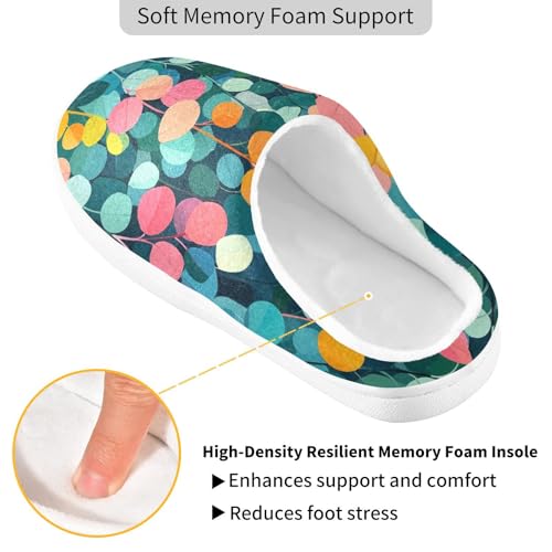 JUNZAN Cartoon Colorful Eucalyptus Leaf Mens House Cotton Slipper Breathable Memory Foam Mens Slippers for Indoor Christmas Presents 6-72