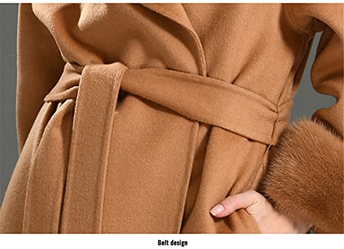 100% Wool Coat For Women Spring Jacket Mink Fur Cuffs Double-Sided Cashmere Coat Camel S #TOP2