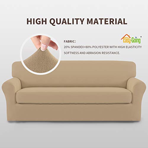Image of Easy-Going 2 Pieces Microfiber Stretch Sofa Slipcover Spandex Soft Fitted Sofa Couch Cover, Washable Furniture Protector with Elastic Bottom Kids,Pet (Sofa,Pale Yellow)- Large | Spandex Soft Fitted Sofa Couch Cover for Sofa Furniture Protector with Bottom Kids,Pet Dog Pale Yellow
