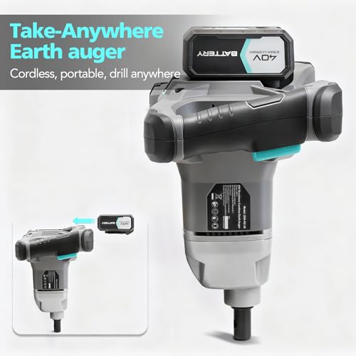 BLUEMARS Earth Auger, 40V Brushless Cordless Post Hole Digger with 6\" Drill Bit, 2.5AH Battery & 4A Charger, LED Work Light, for Fence Post, Planting, Gardening & Landscaping