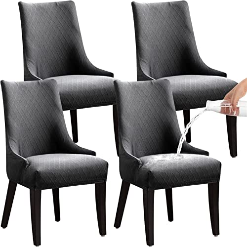 Housse de chaise extensible géométrique lavable et épaisse grise - 2