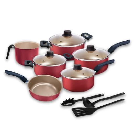 Jogo de Panelas 09 Peças Cereja Antiaderente c/ Tampa de Vidro + Utensílios