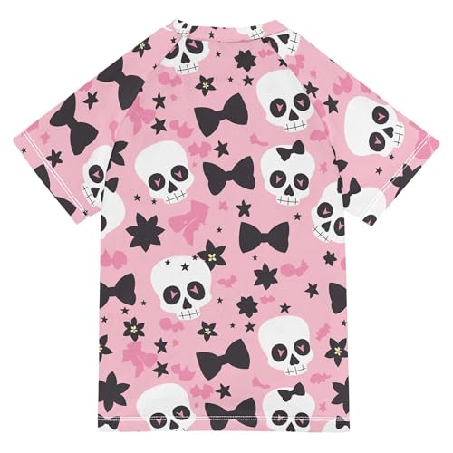 Halloween Spooky Skeleton Stars Pink Boy Bathing Suit Sun Protection Tshirts Swimwear Beach Tops 3T2