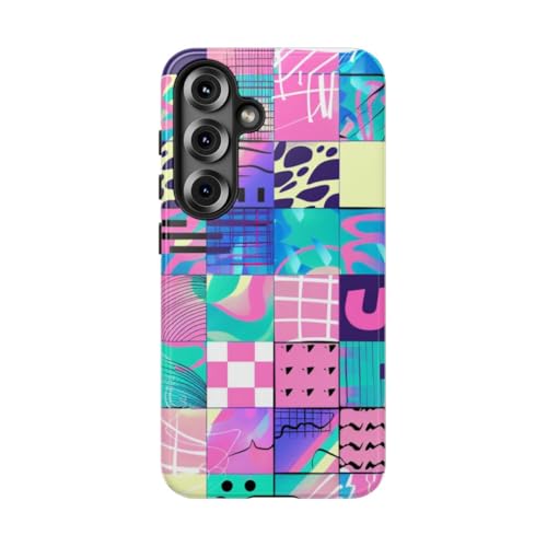 Coque Samsung S25 turquoise brillante au design abstrait géométrique haut de gamme