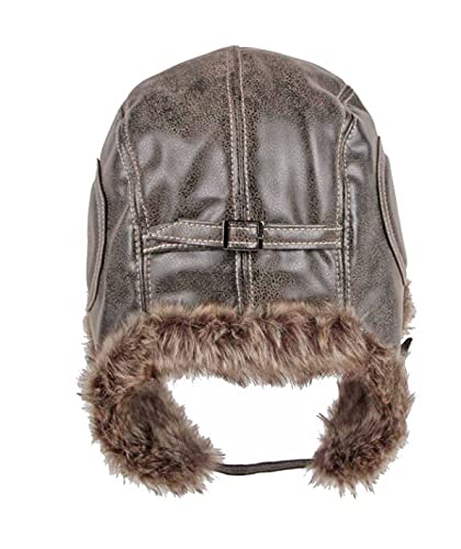 Hoce Unisex Pu Leather Bomber Hat Ushanka Hat Men Women Winter Russian Earflap Hat For Extremely Cold Outdoor, Coffee #TOP3