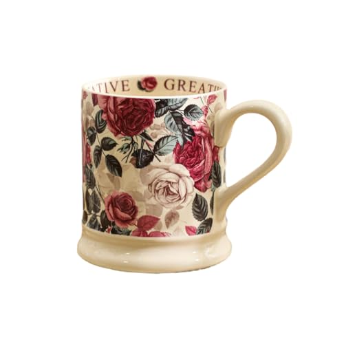 CAPIJIONG Tazza in ceramica classica con motivo floreale creativo, resistente alle alte temperature, 380 ml, per latte e caffè, rosa antica