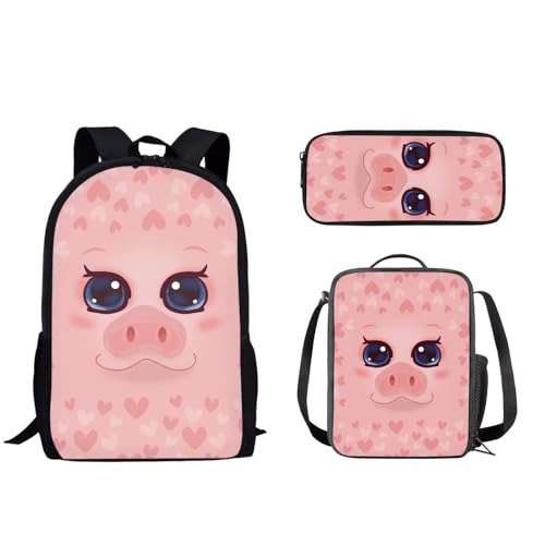Set di 3 zaini da scuola per studenti con zaino da 43.2 cm borsa per il pranzo astuccio per matite per bambini alla moda per la elementare per ragazzi e ragazze