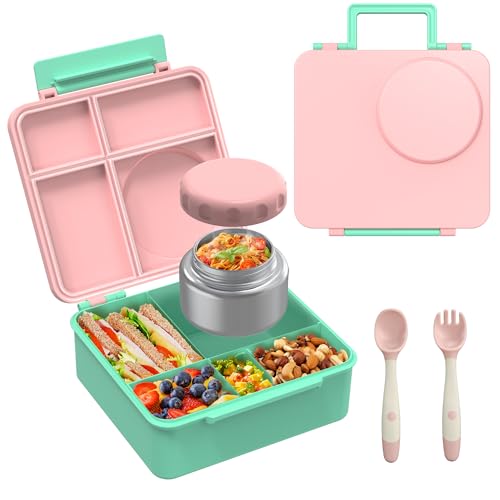 joyYum Bento Box for Kids, Bento Box Adult Lunch Box with Utensils, Stainless Steel Thermos Soup Jar, Reusable Snack Containers for School, Work, Travel, BPA-Free, Easy to Clean (Light pink)