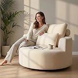 Furnimart Oversized Barrel Accent Chair, 360° Swivel Round Upholstered Sofa, Chenille High-Resilience Sponge, No Assembly Wide Seat for Living Room, Bedroom, Apartment (Beige)