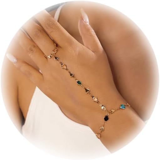 Summer Beach Colorful Bead Crystal Hand Chain Simple Finger Ring Bangle Jewelry Bridal Wedding Rhinestone Hand Bracelet Jewelry for Women
