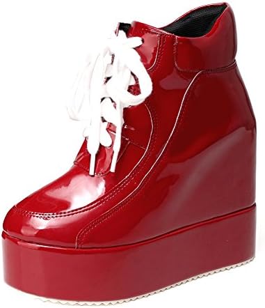 getmorebeauty Womens Hidden High Heel Platform Sneakers Wedge Lace Up Chelsea Punk Patent Ankle Boots (6.5 B(M) US, Red)