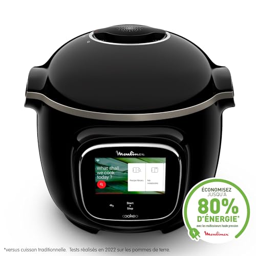 Moulinex Cookeo Touch Wifi Multicuiseur intelligent, Cuve 6 L, Haute pression, Guide pas à pas, 250 recettes intégrées, Application Moulinex CE902800, Noir