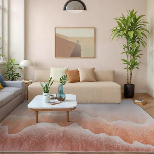 Area Rugs 8x10 for Living Room Bedroom, Modern Abstract Machine Washable Rug, Large Soft Low Pile Floor Cover with Non Slip Backing for Dining Room, Coral Pink