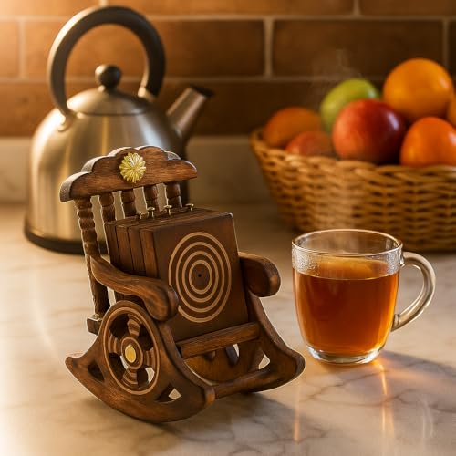 Image of Kundi Wooden Antique Miniature Chair Shape Coaster Set | 6 Drink Coasters for Tea, Coffee, Hot & Cold Beverages | Tabletop Decor for Kitchen, Dining, Office & Restaurant